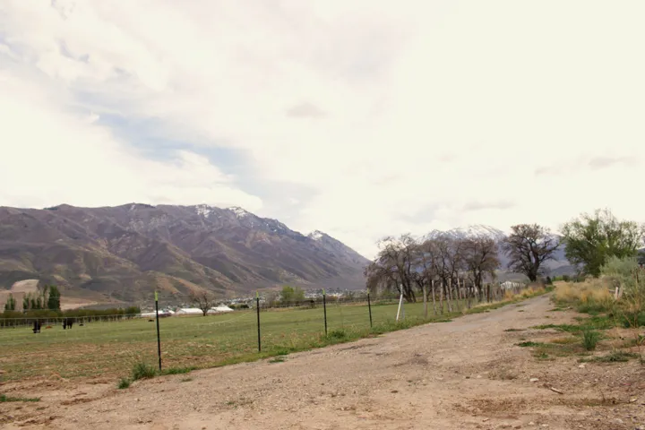 View of mountain background featuring rural landscape