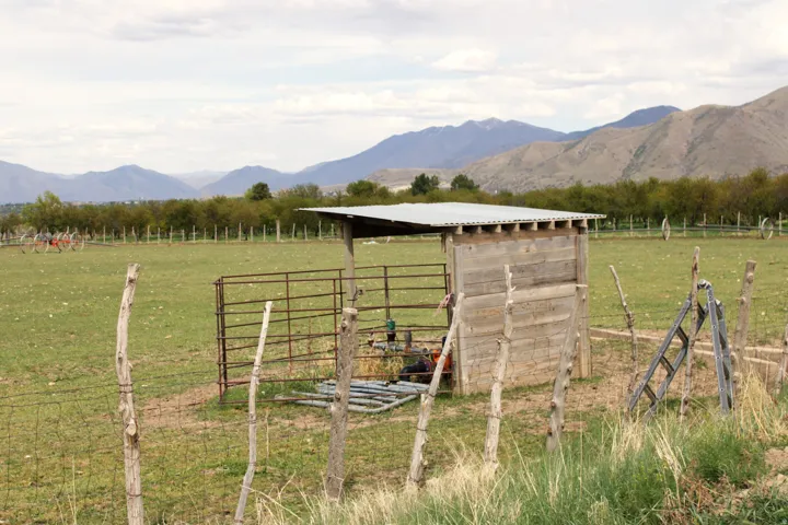 View of mountain background with rural landscape and a pastoral area