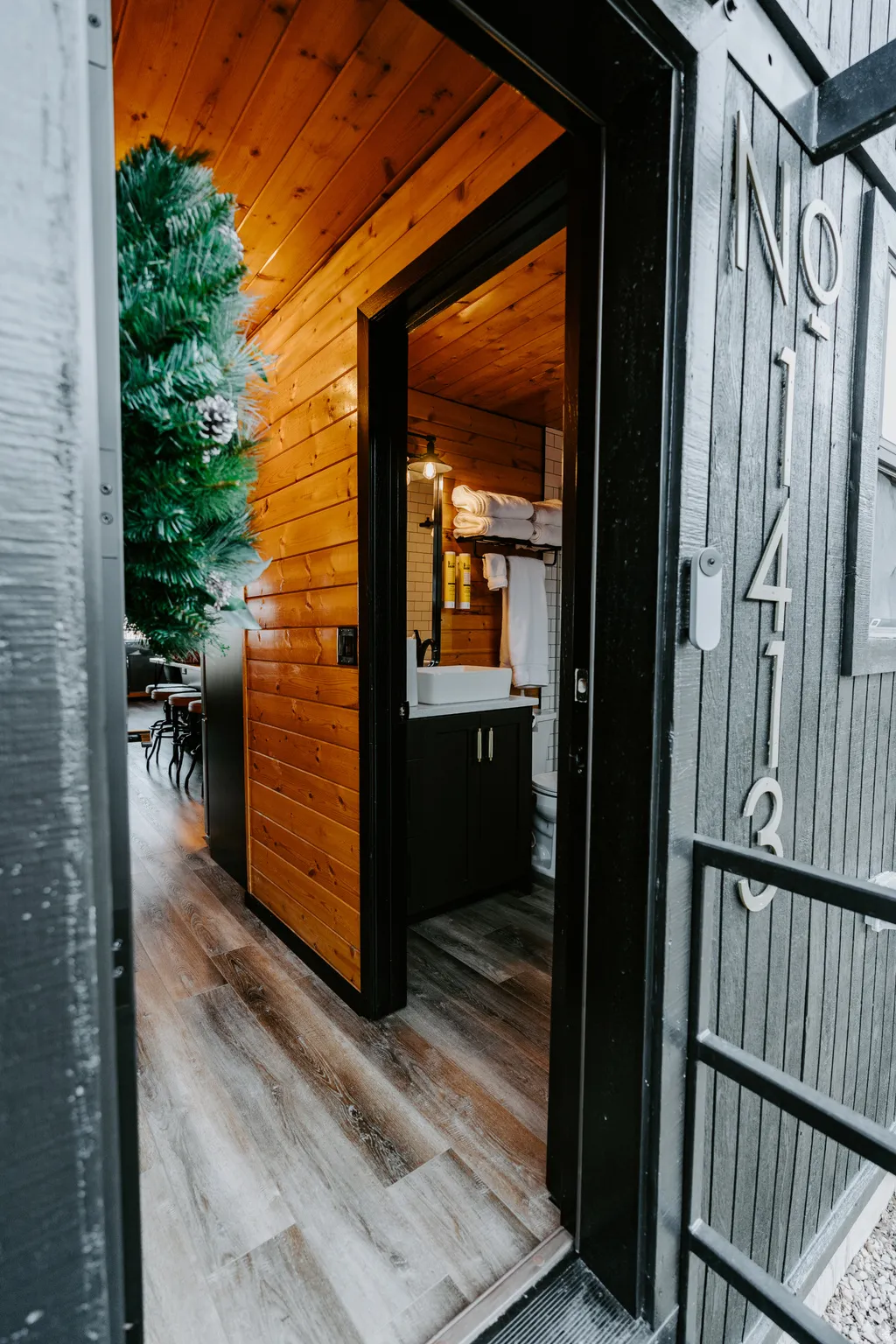 Doorway to property with a sink