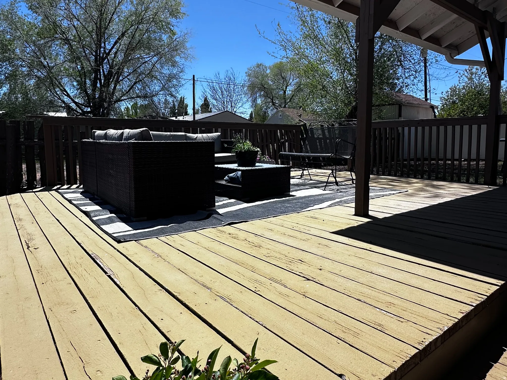 Wooden deck for optional entertaining space or sit to enjoy fresh air
