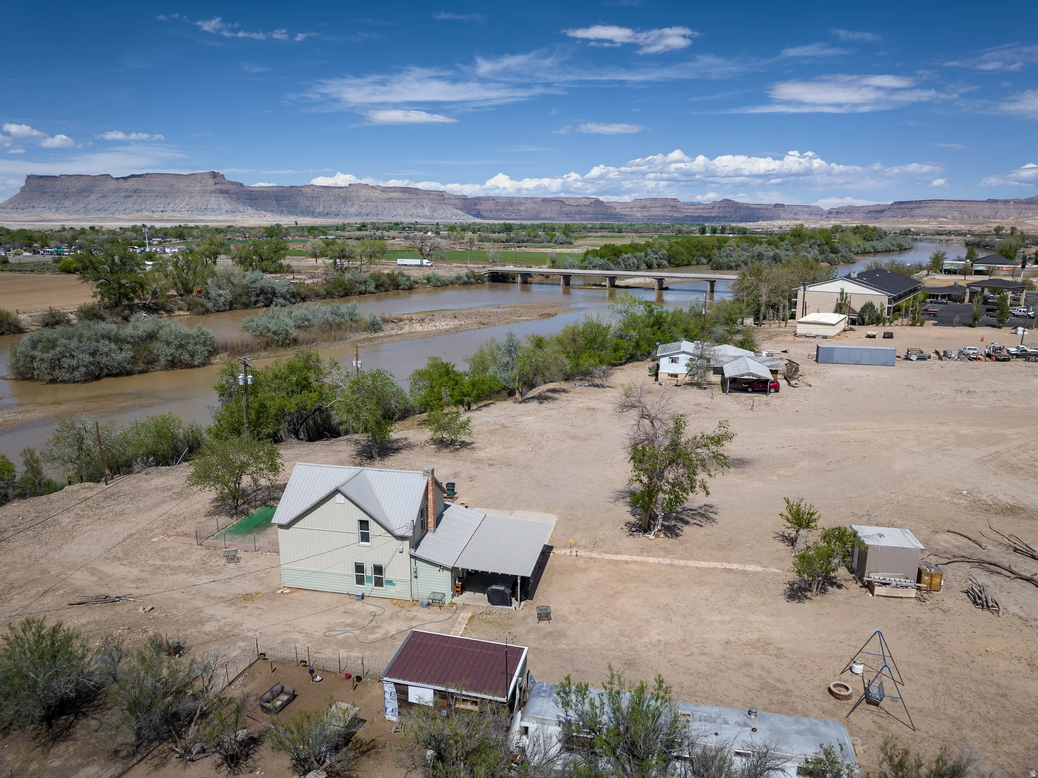 Aerial view of a water and mountain view