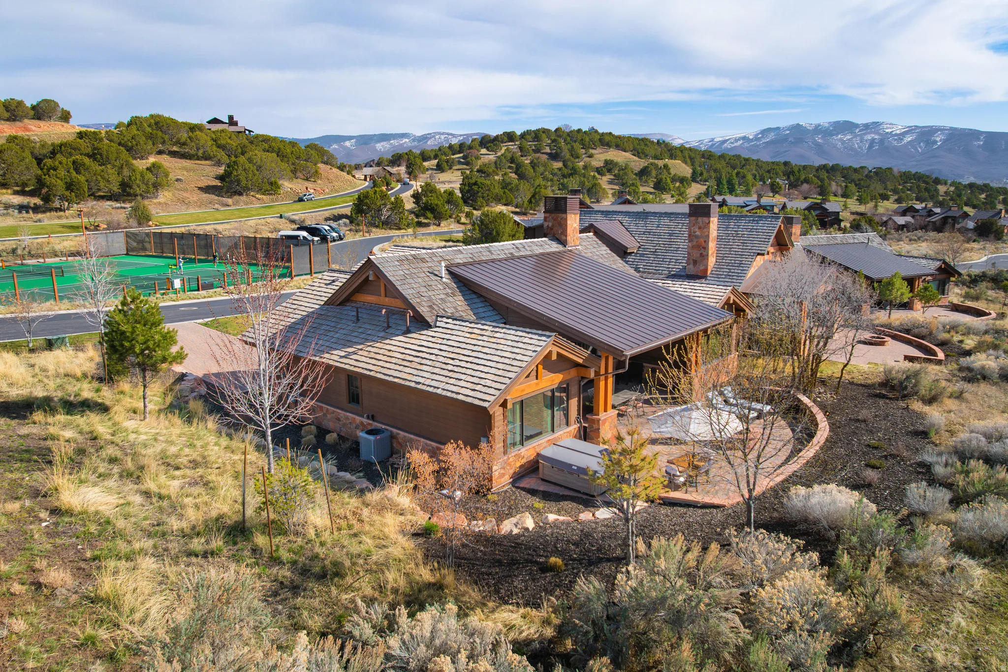 Drone / aerial view of a mountain backdrop