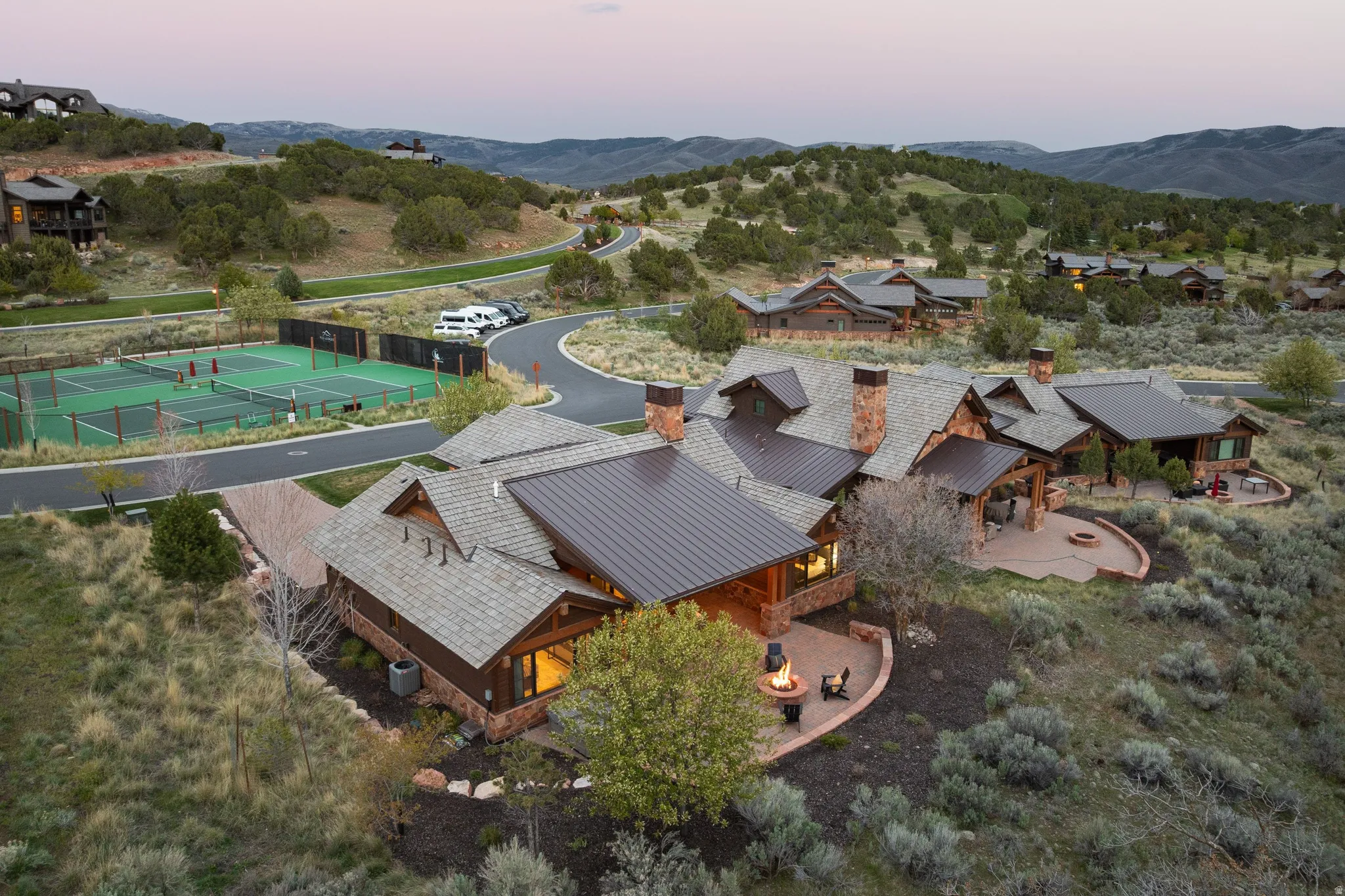 Aerial view at dusk