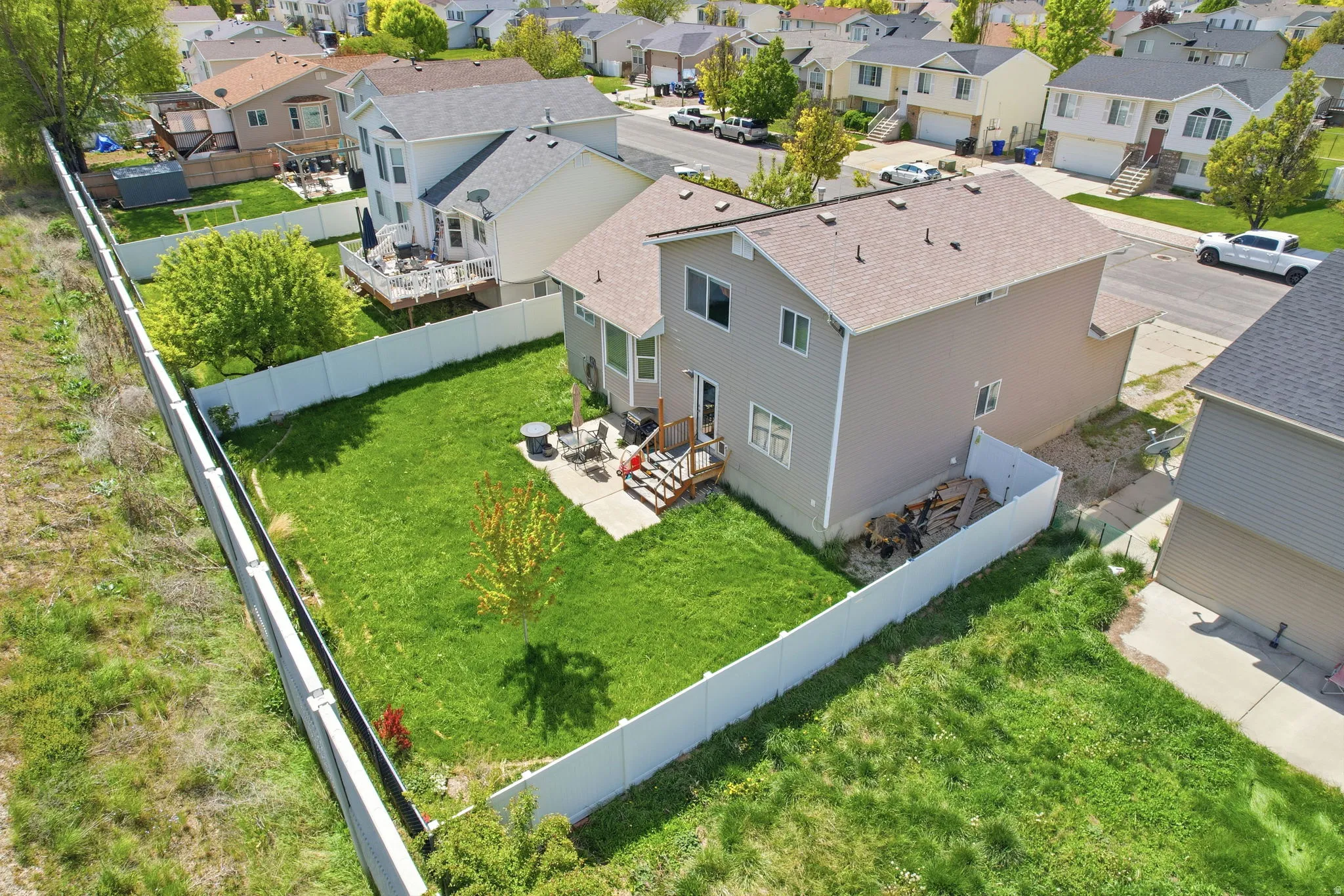 Aerial perspective of suburban area