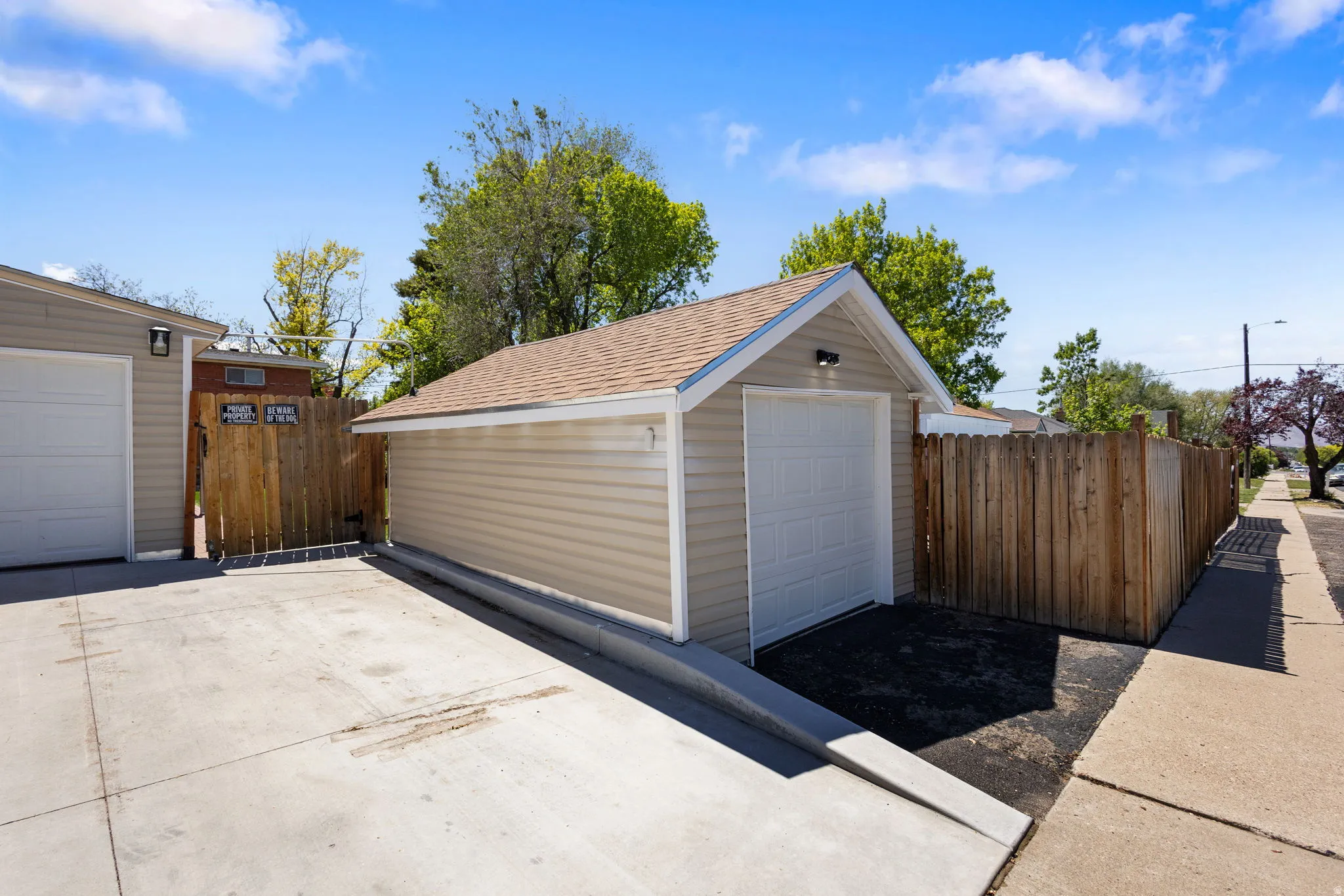 View of detached garage