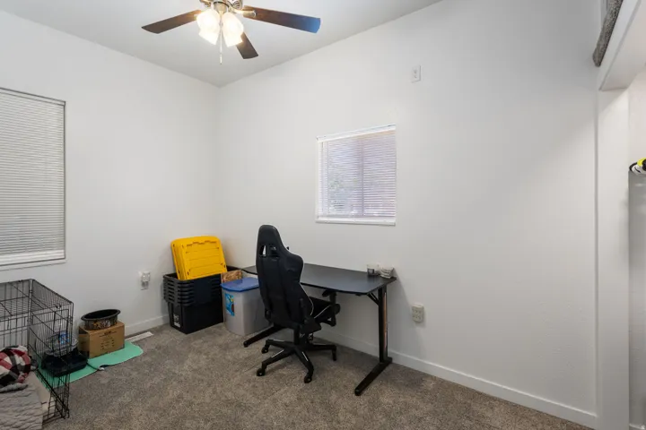Office featuring carpet and a ceiling fan