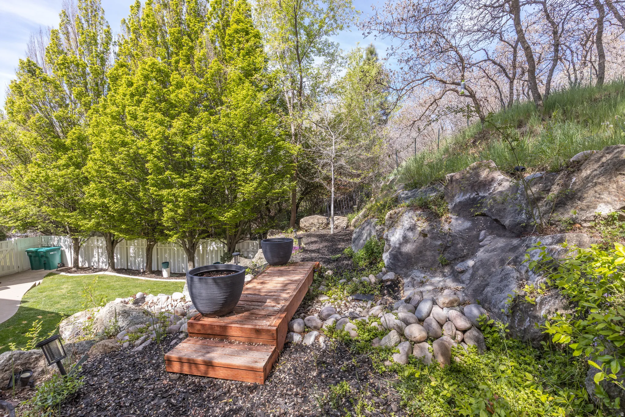 View of fenced backyard
