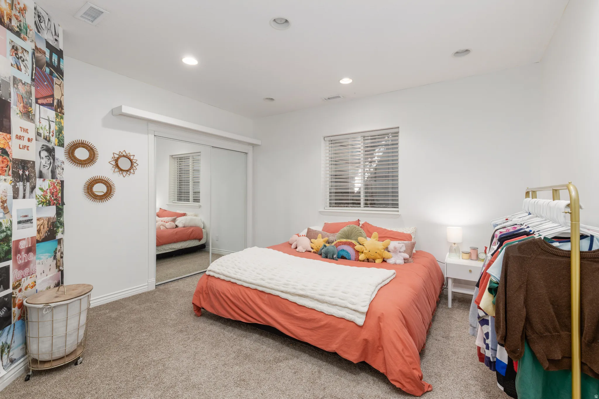 Bedroom featuring carpet, a closet, and recessed lighting