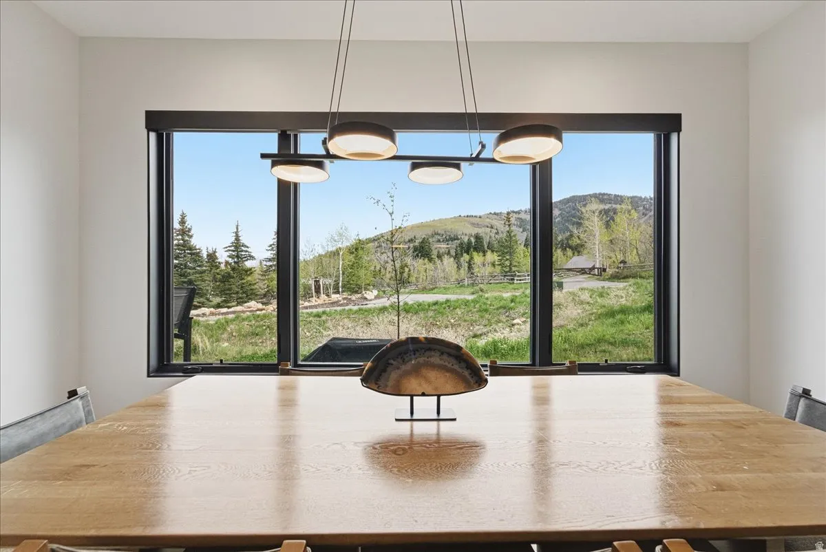 Dining space with a mountain view