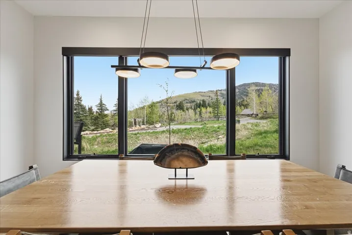 Dining space with a mountain view