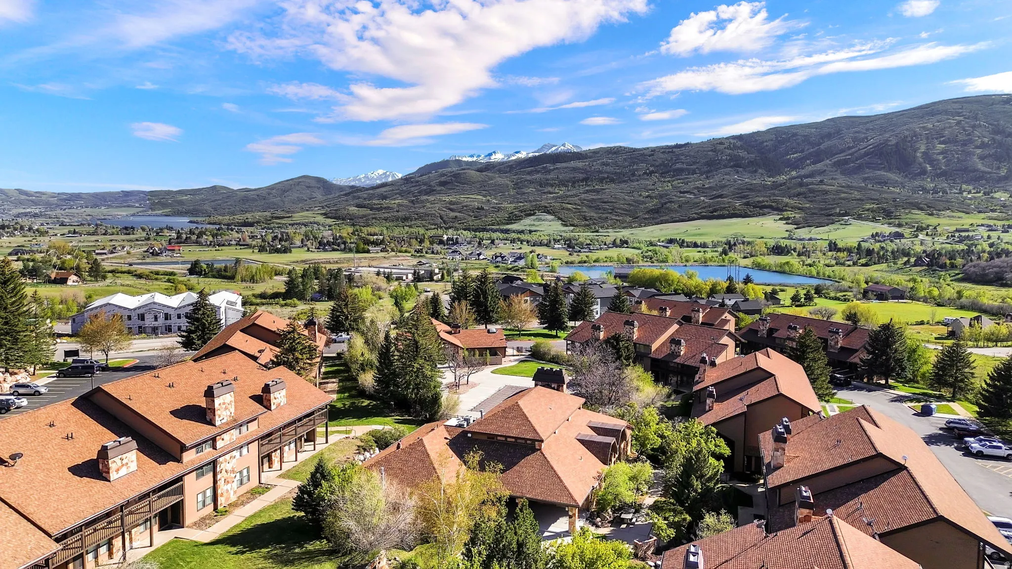 Aerial of the community taken above the course looking inward to amenities