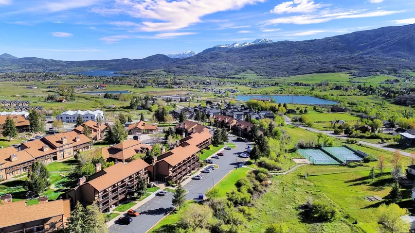 Aerial of the community taken above the course looking inward to amenities
