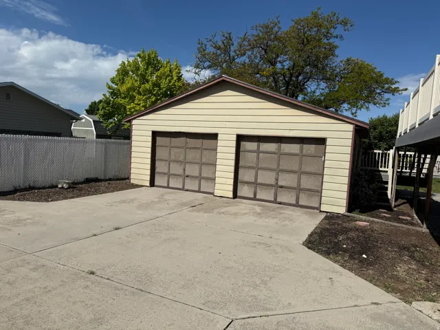 View of detached garage
