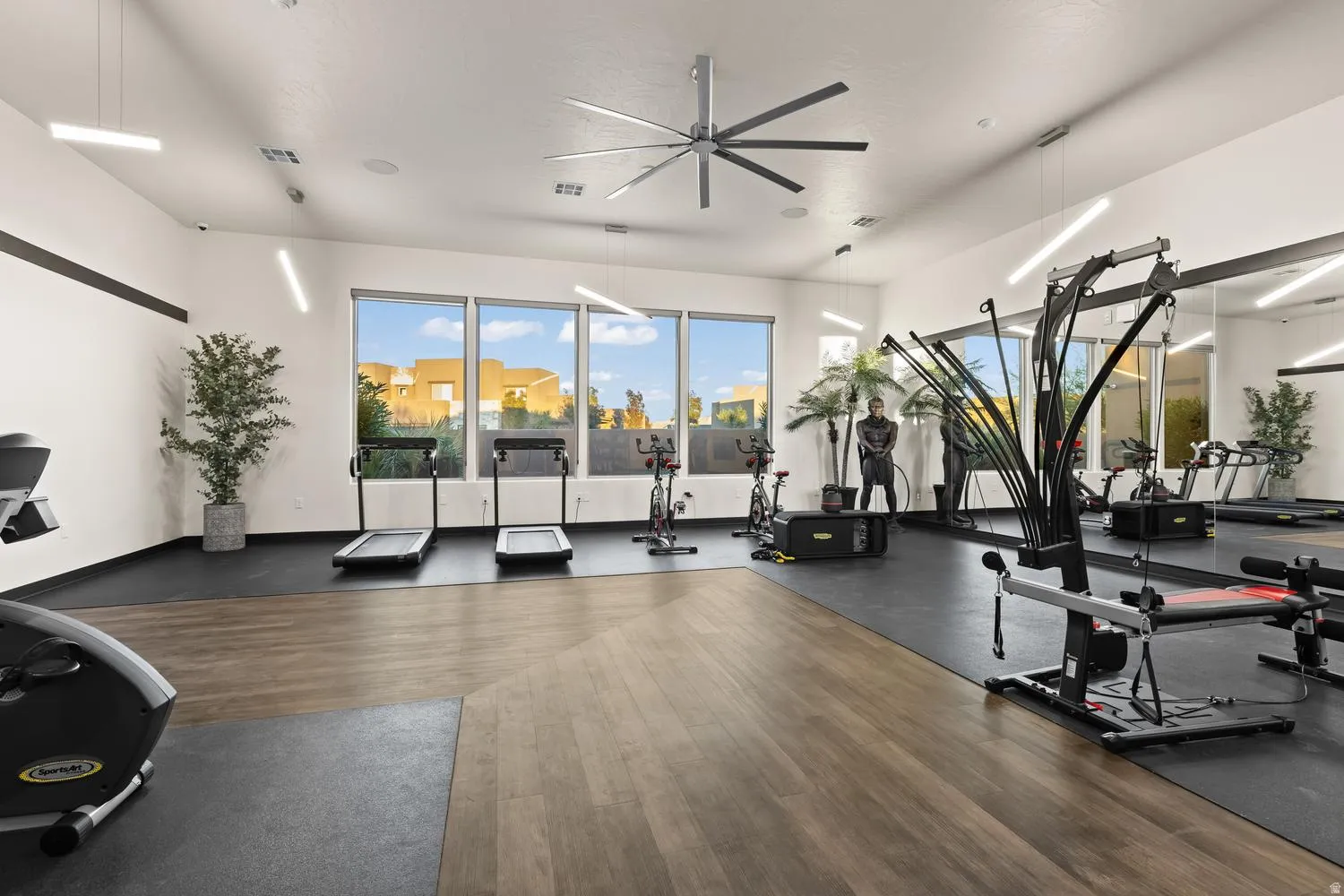 Gym with a ceiling fan