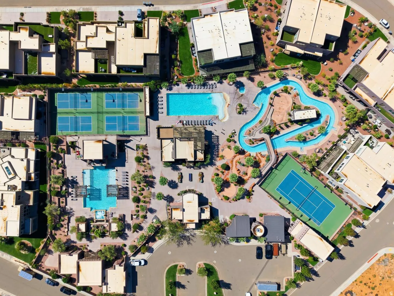 Aerial view of a pool