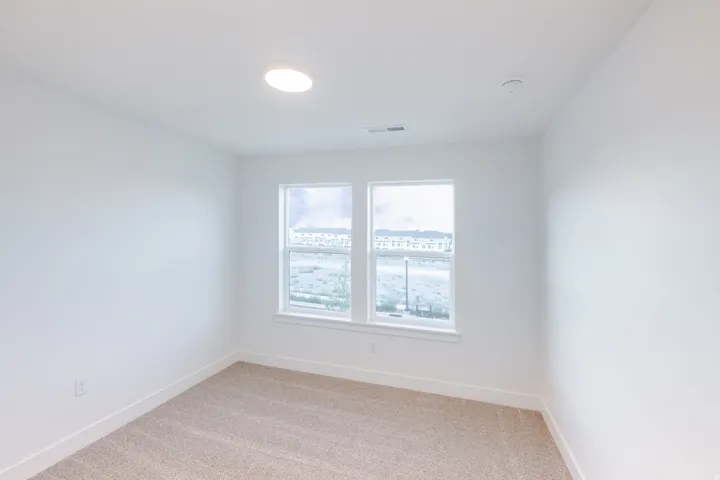 Recessed ceiling lighting, dual windows, neutral wall color, and plush carpeting
