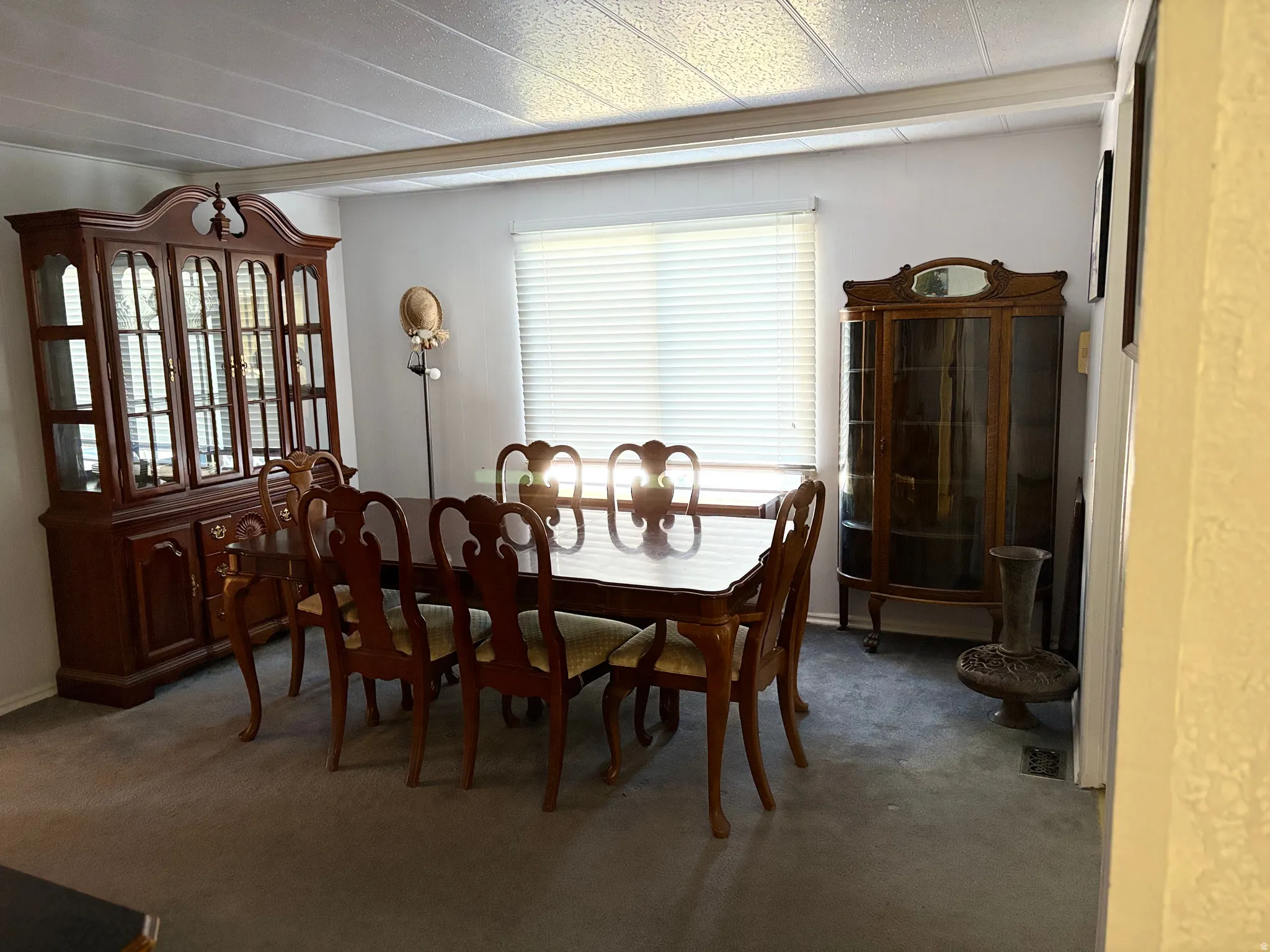 Dining space with carpet floors