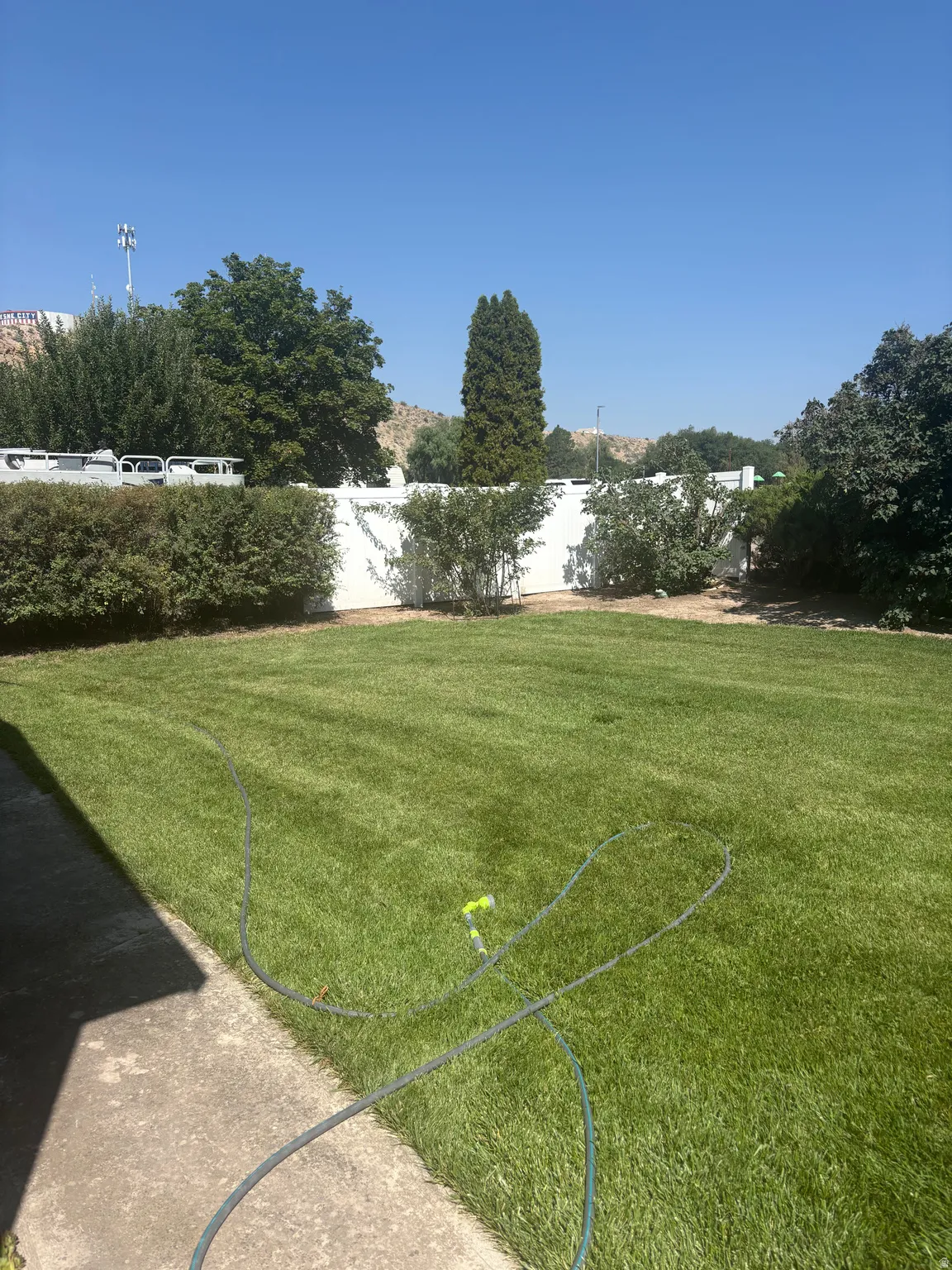 View of fenced backyard