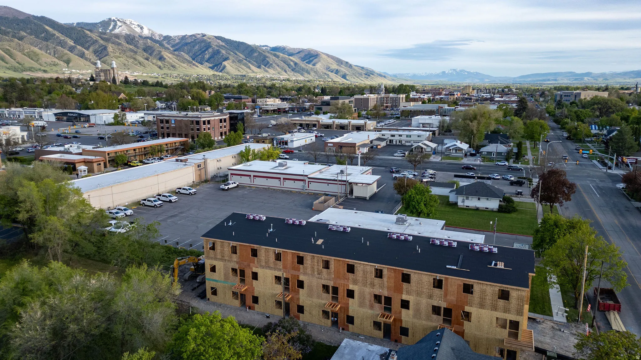 Drone / aerial view of a mountain backdrop