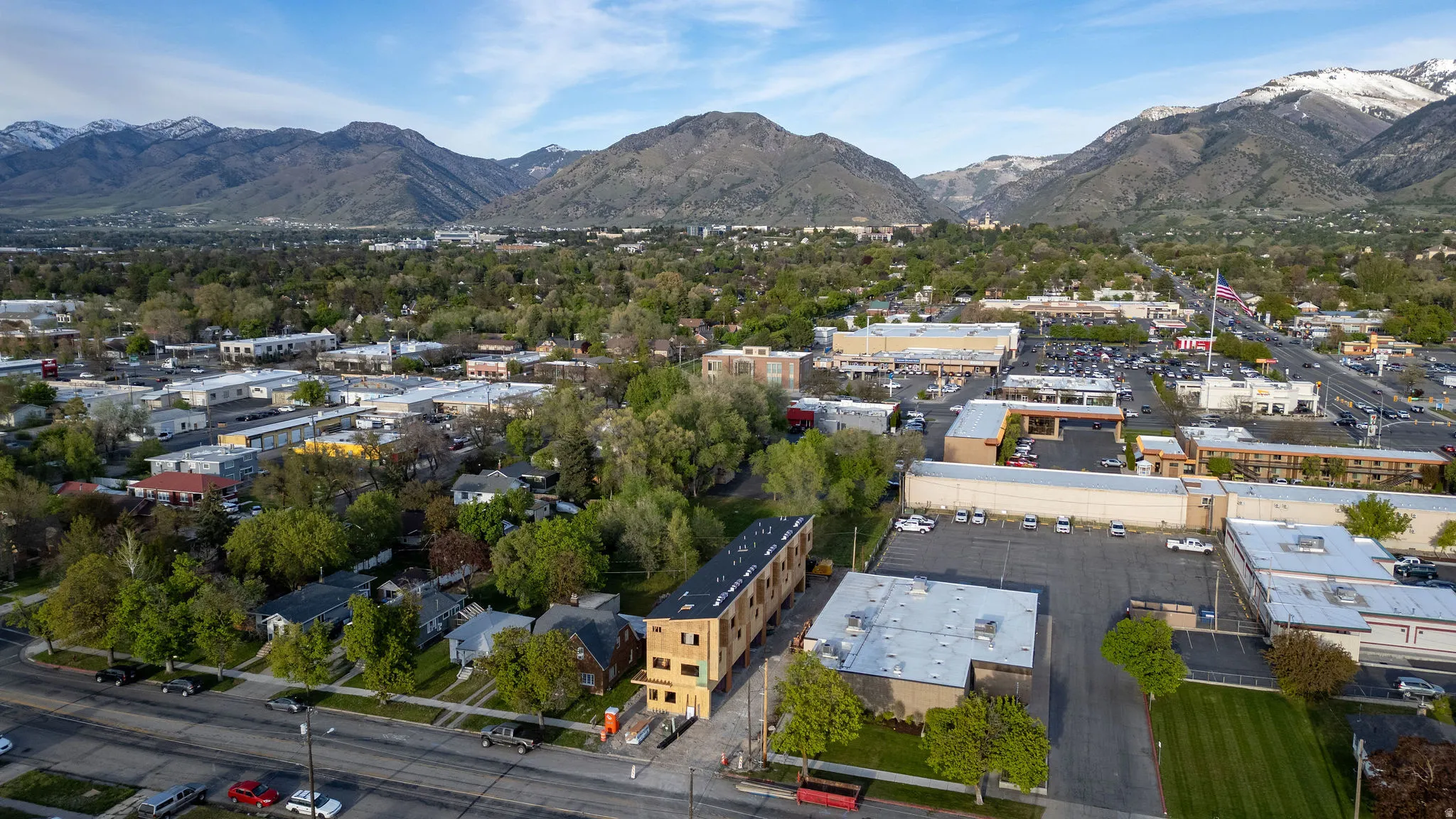 Drone / aerial view of a mountainous background