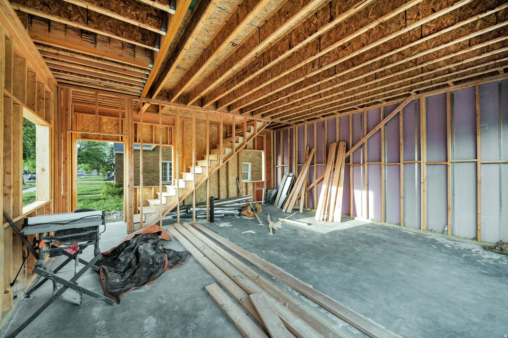 View of 2 car garage space (18' garage doors)