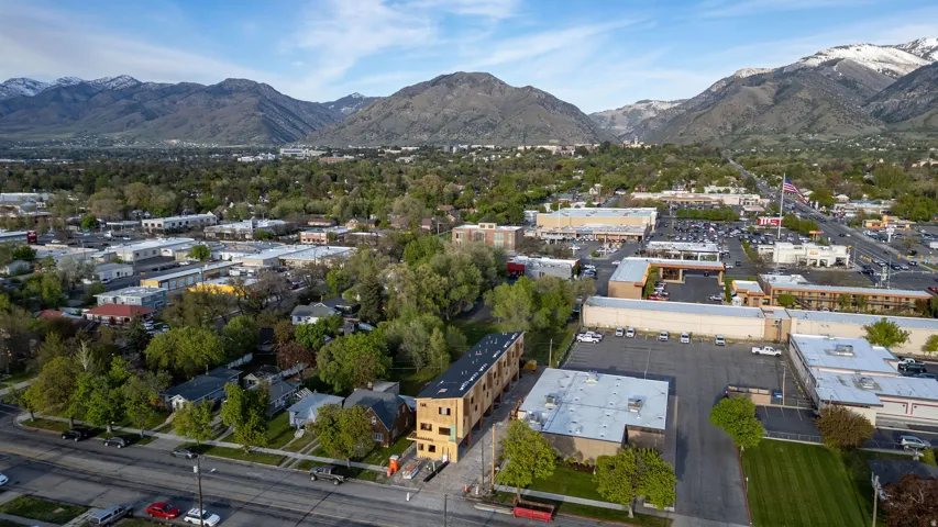 Drone / aerial view of a mountainous background
