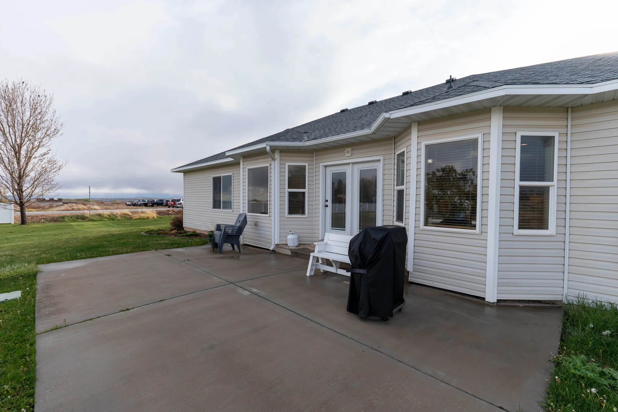 View of patio with area for grilling