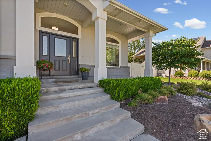 Covered entryway with concrete steps