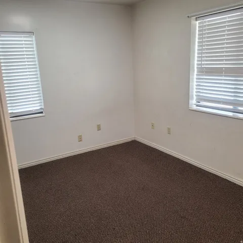 Spare room with dark colored carpet and healthy amount of natural light