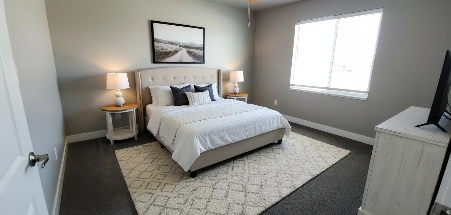 Bedroom with baseboards and carpet flooring