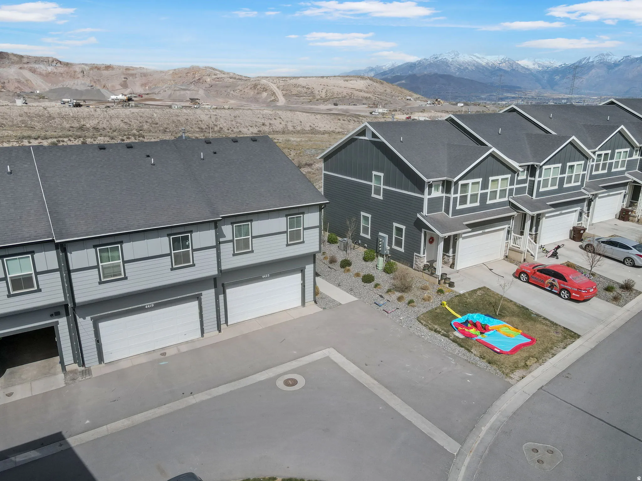 Drone / aerial view of a mountainous background