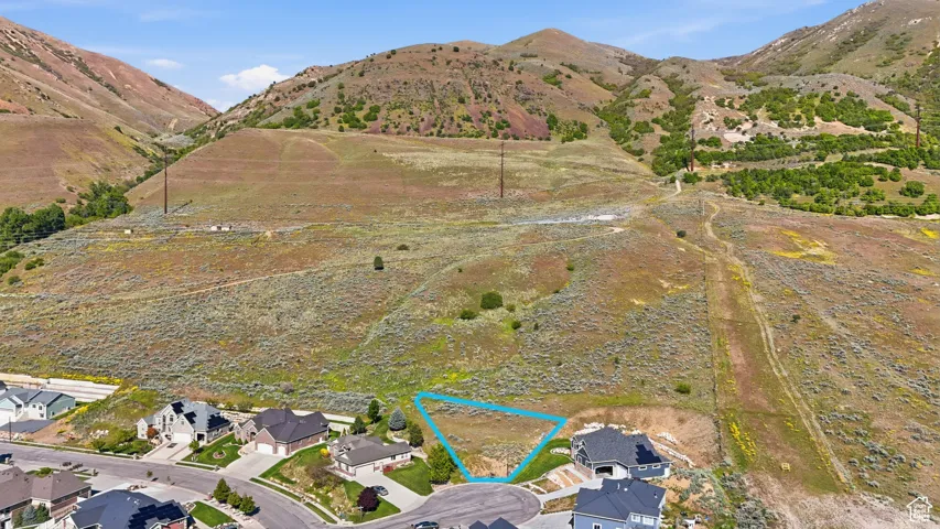 Aerial perspective of suburban area with mountains