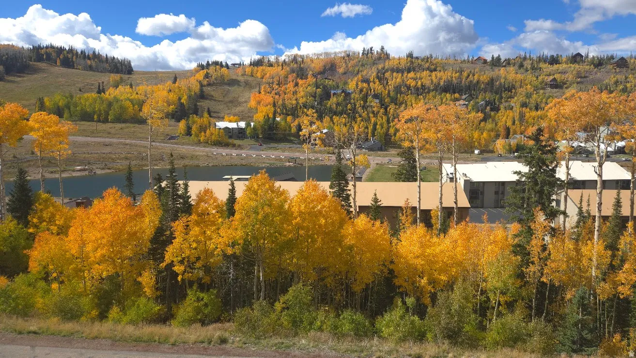 Deck view to valley and fishing pond below