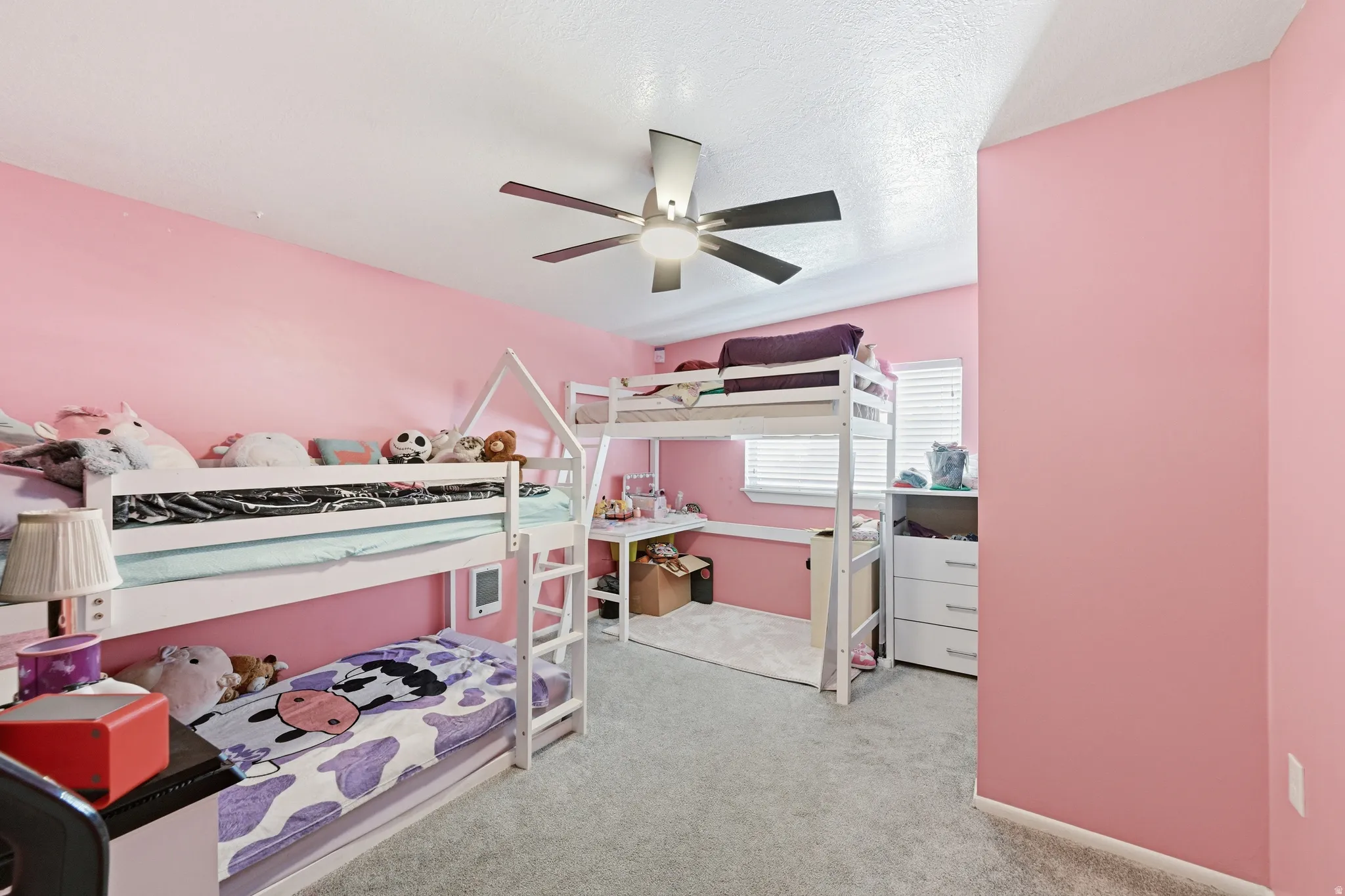 Bedroom #2 -  with light carpet and ceiling fan