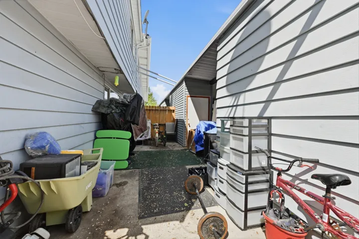 View of patio with area and storage shed