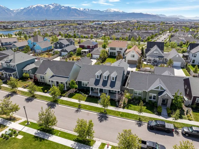 Drone / aerial view of a mountainous background