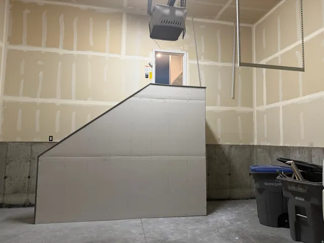 Concrete flooring, unfinished drywall walls, and a concrete foundation wall