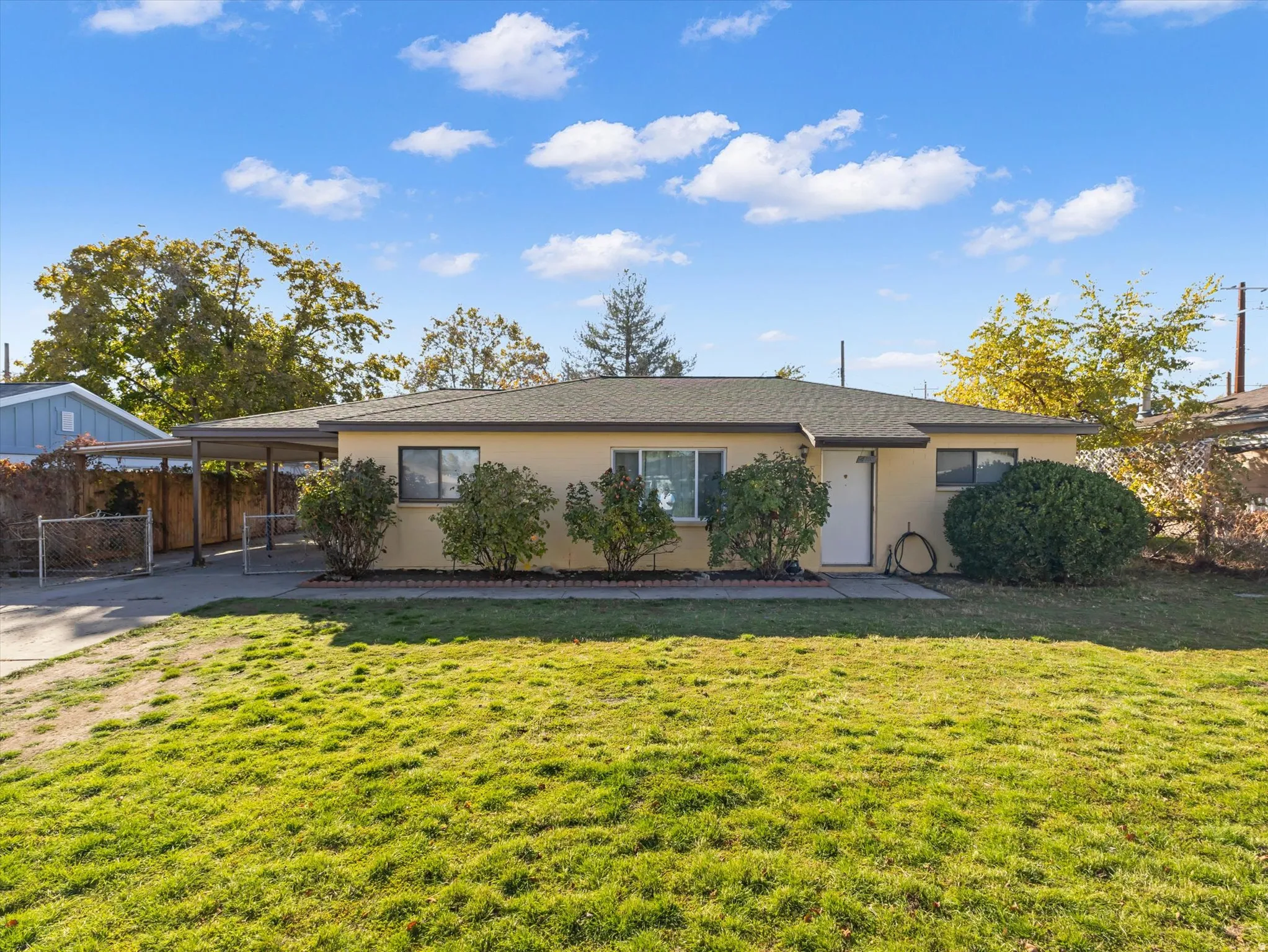 Single story home with stucco siding, an attached carport, and concrete driveway