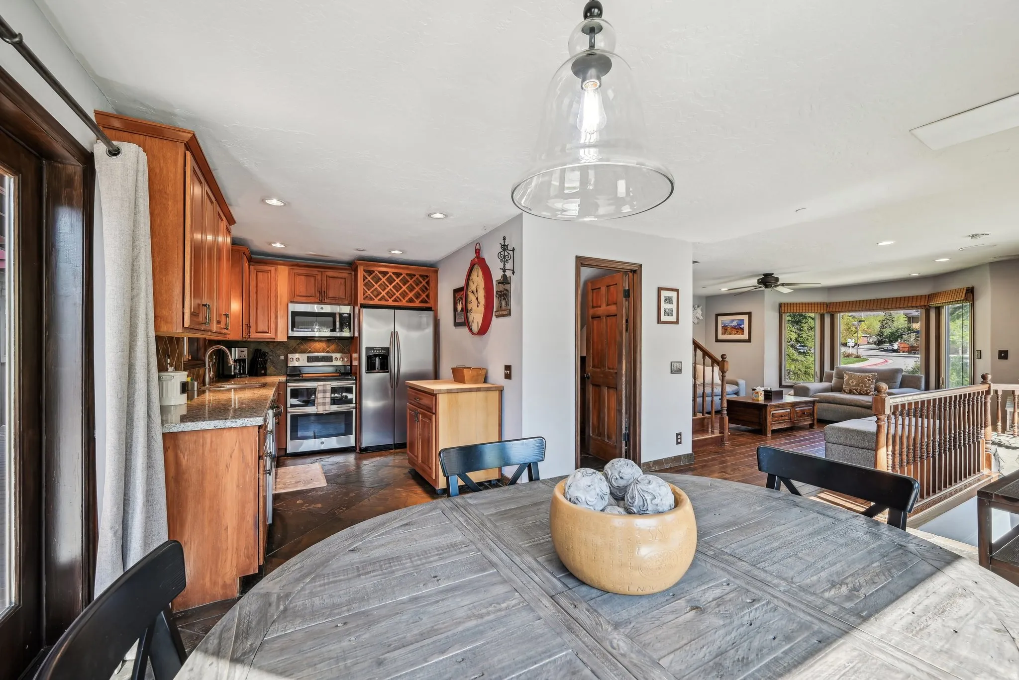 Dining area featuring recessed lighting and ceiling fan