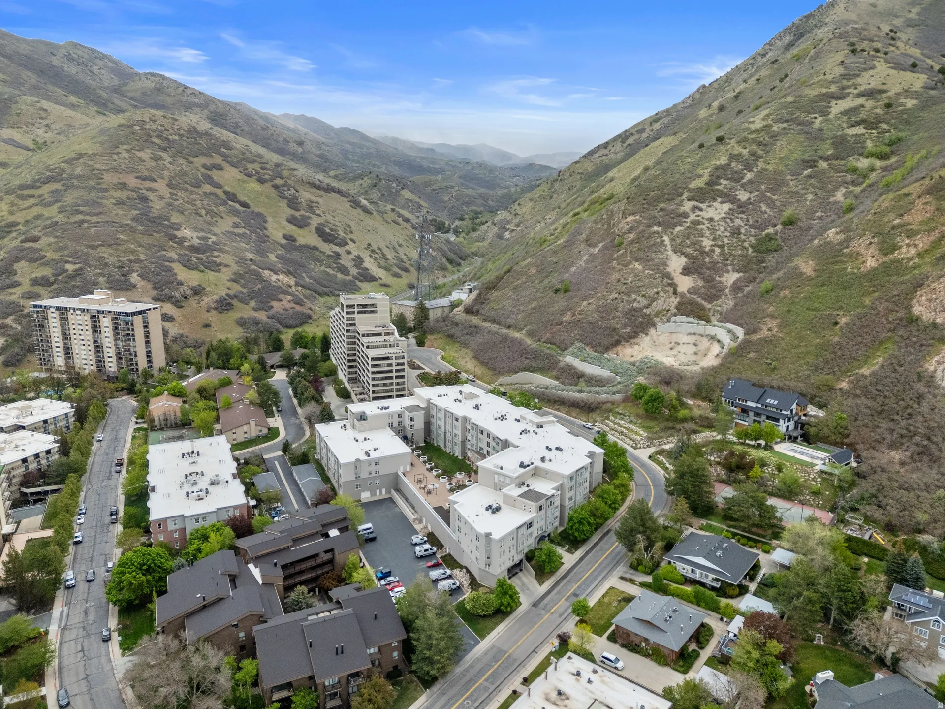 Drone / aerial view of a mountain backdrop