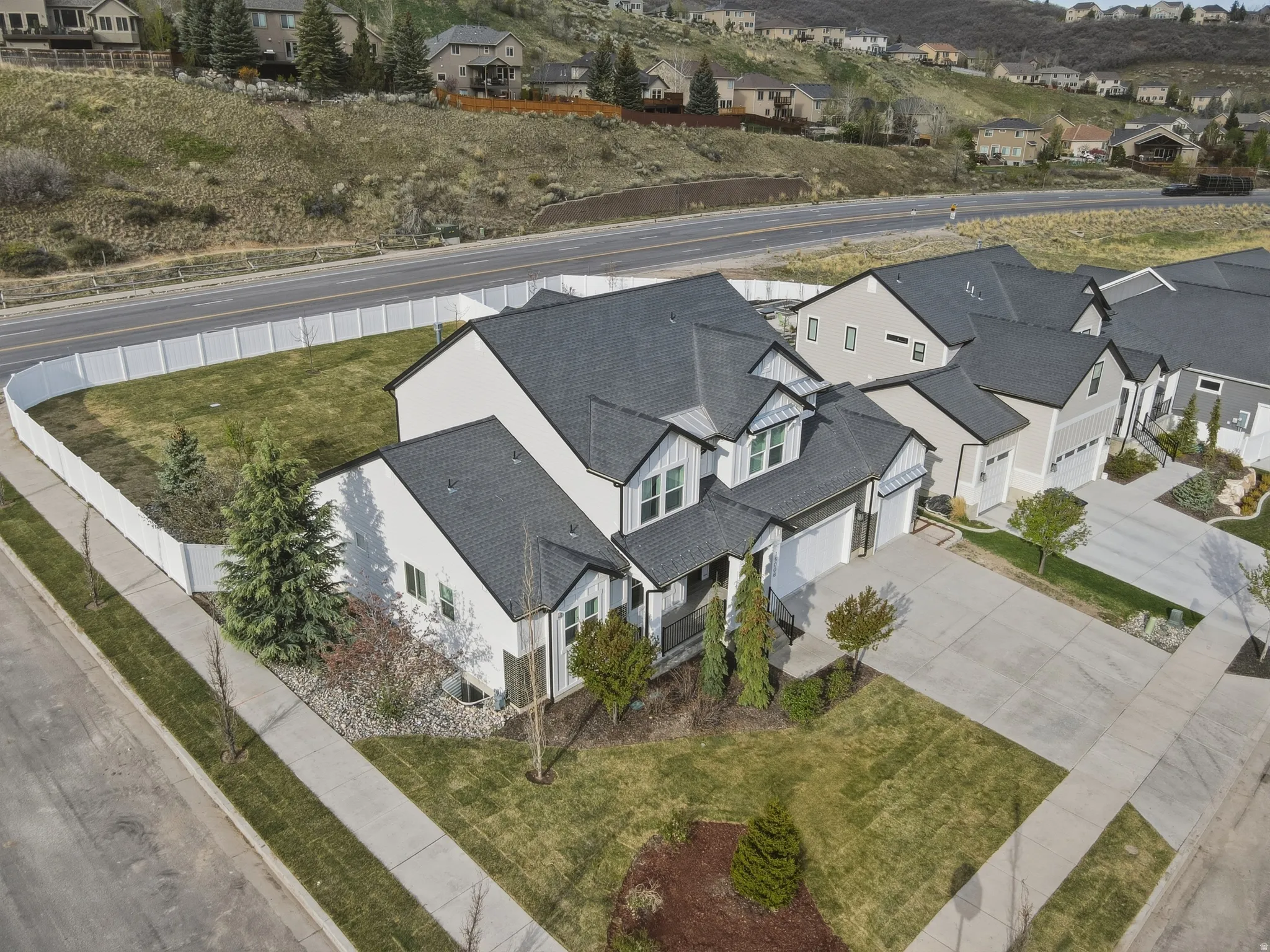 Aerial perspective of suburban area