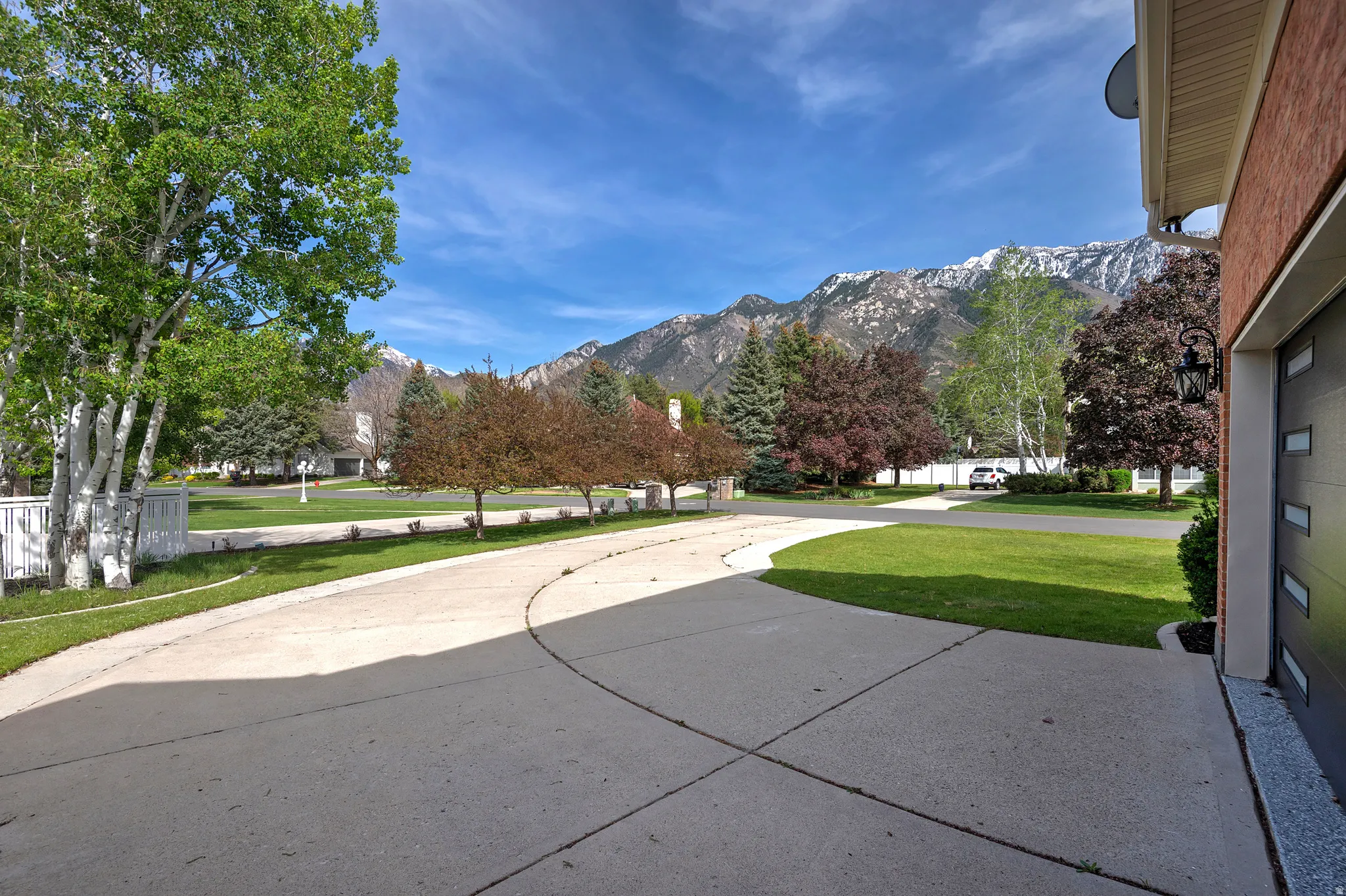 View of patio featuring a mountain view
