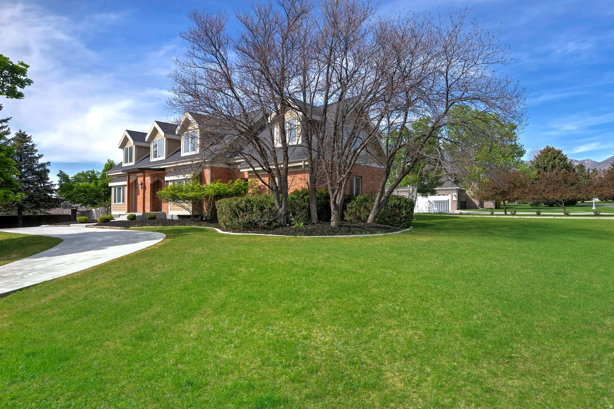 1/2 circle drive and huge sideyard - plenty of room to add another garage!