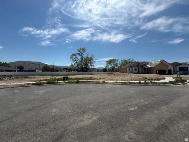 Spacious undeveloped lot featuring a paved street frontage, concrete curb, and sidewalks