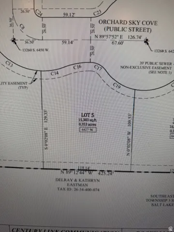 Plat Map, Lot 5. Illustrating the boundaries, dimensions, and easement details for the property