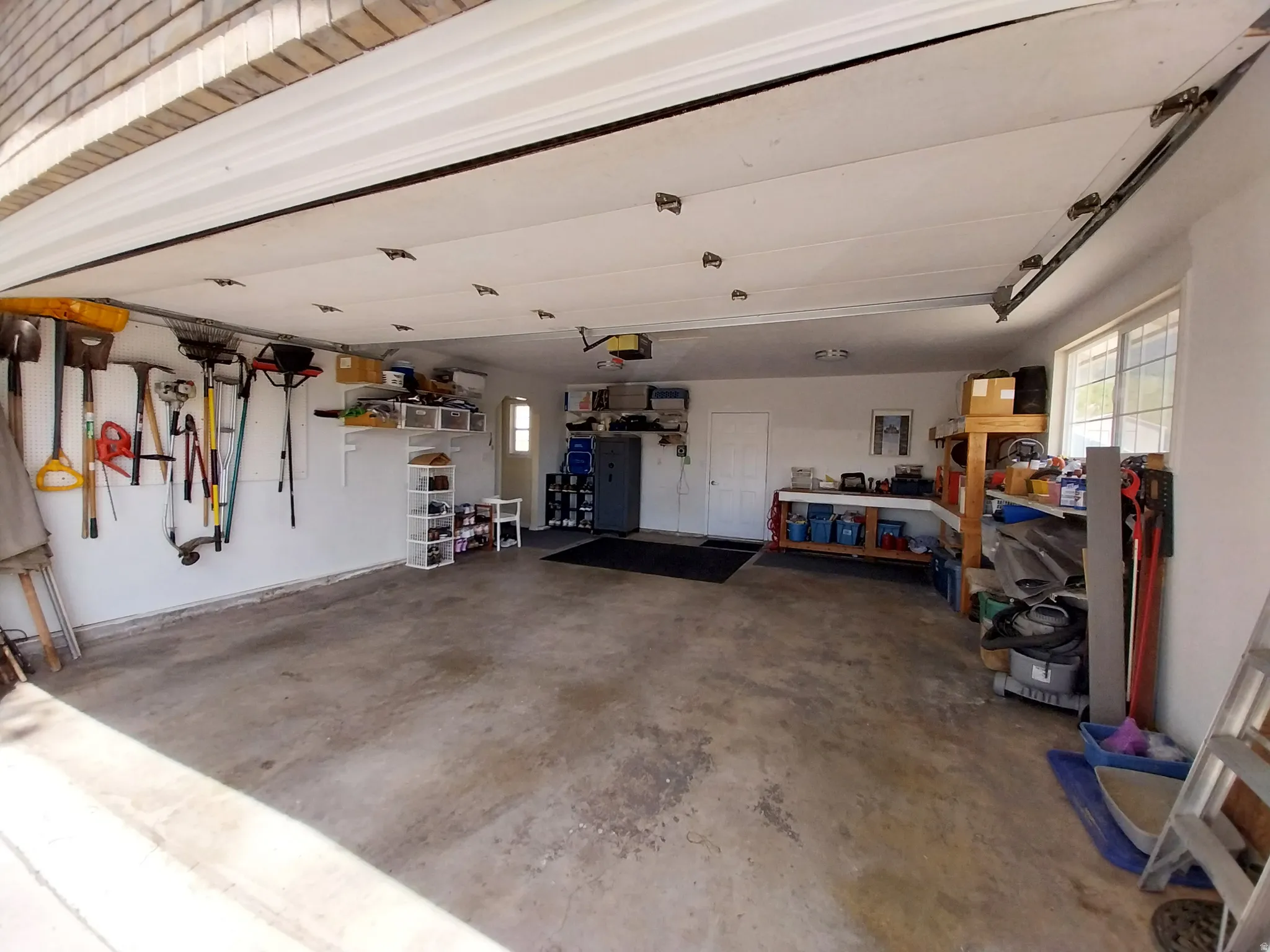 Garage with a workshop area