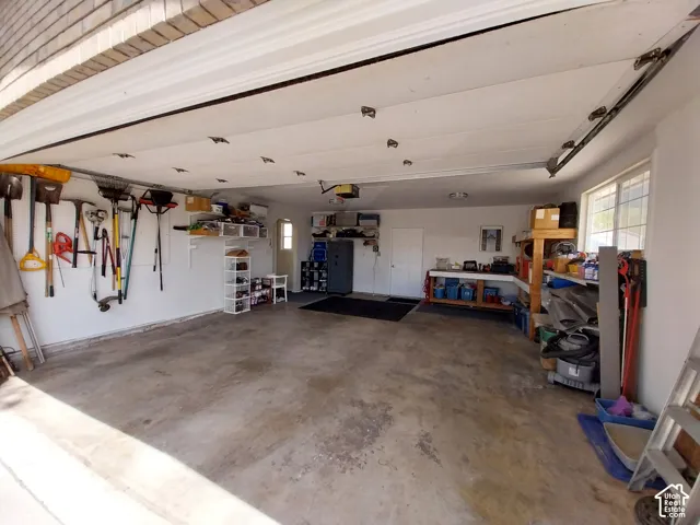Garage with a workshop area