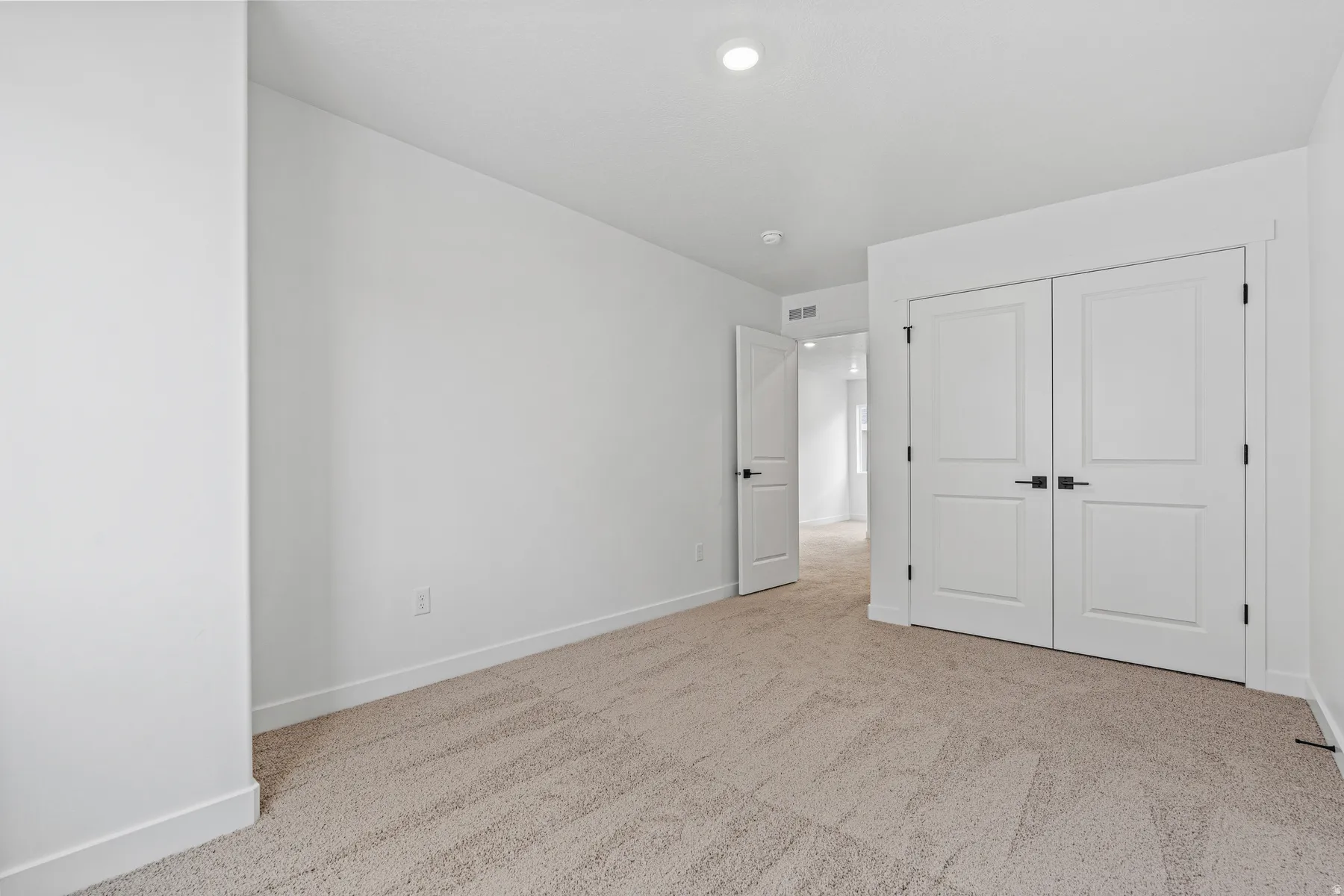 Neutral-toned carpet flooring complementing white walls and trim