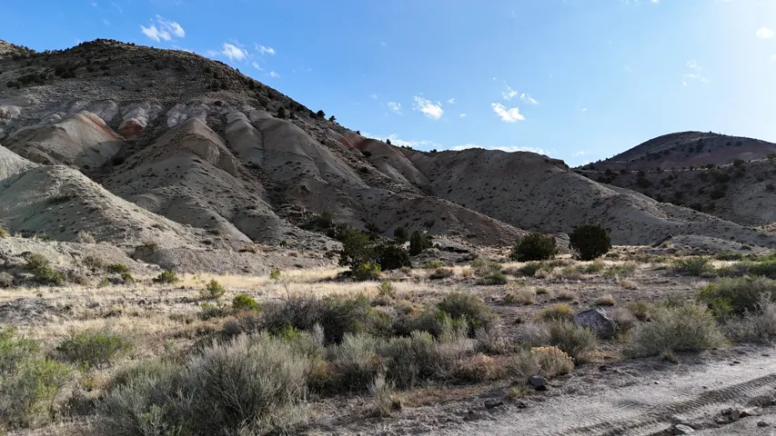 Undulating hills with varied geological formations and sparse, native vegetation
