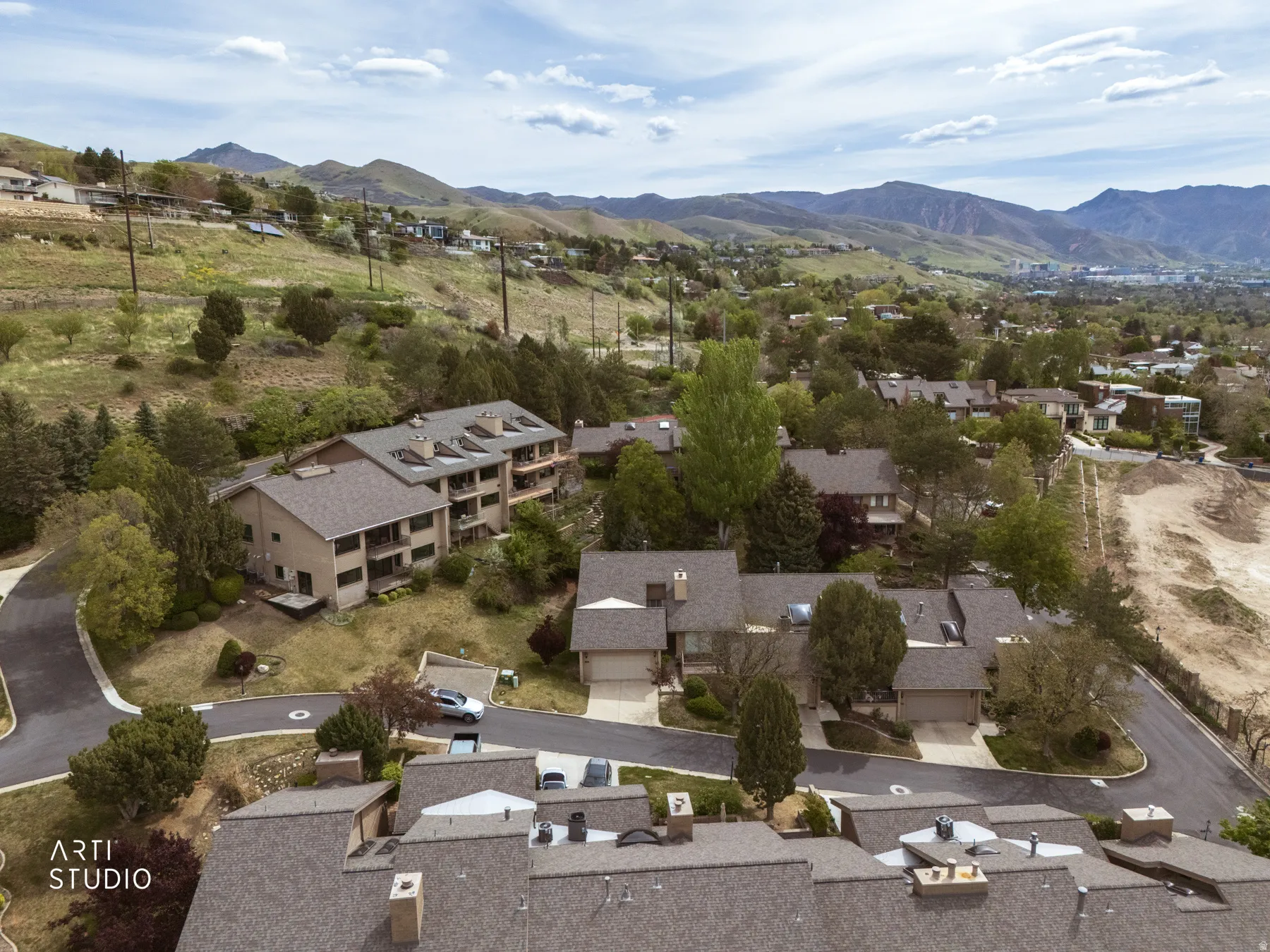 Aerial view of  neighborhood showing front of subject property